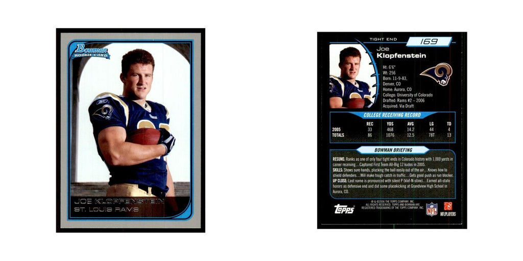 2006 Bowman Joe Klopfenstein Football Cards #169