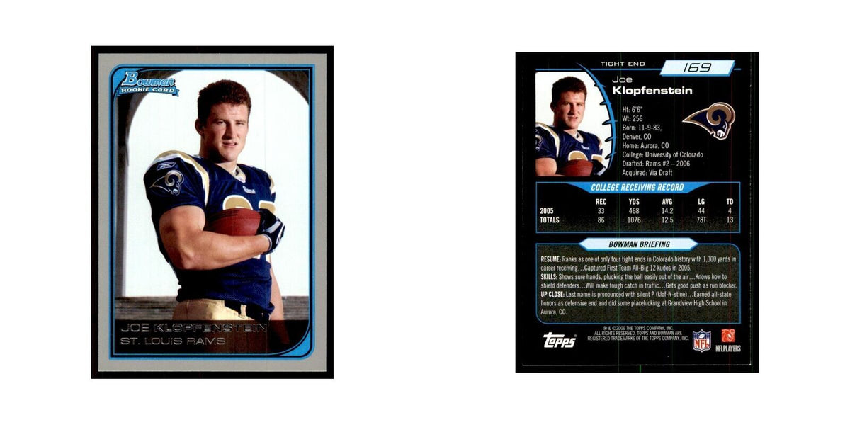 2006 Bowman Joe Klopfenstein Football Cards #169