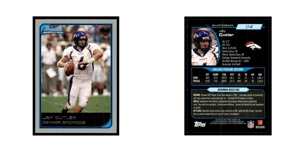 2006 Bowman Jay Cutler Football Cards #114