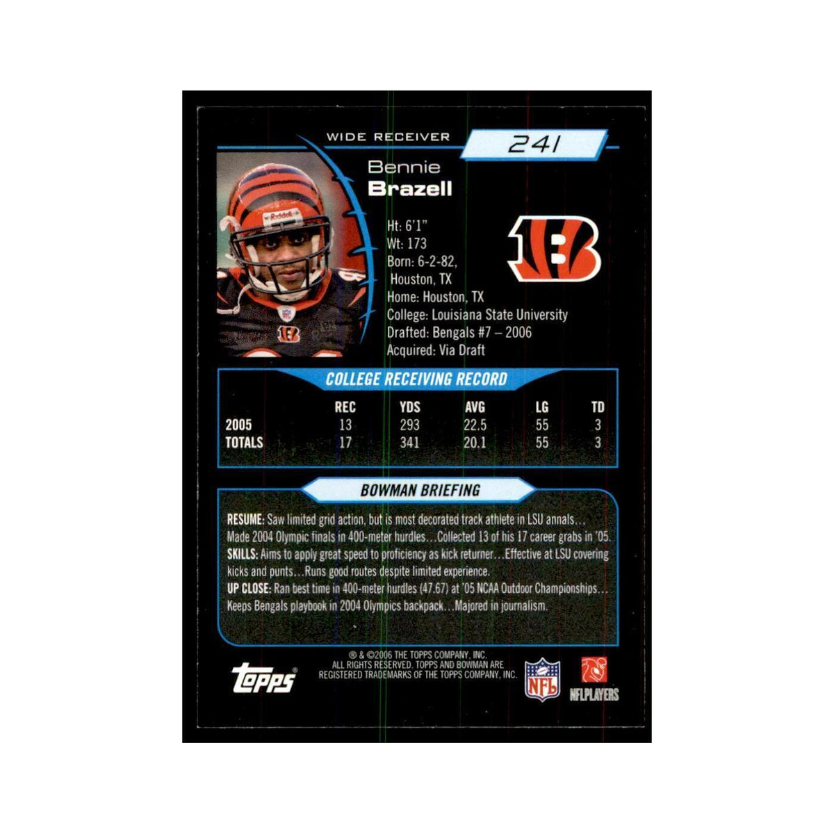 2006 Bowman Bennie Brazell Football Cards #241