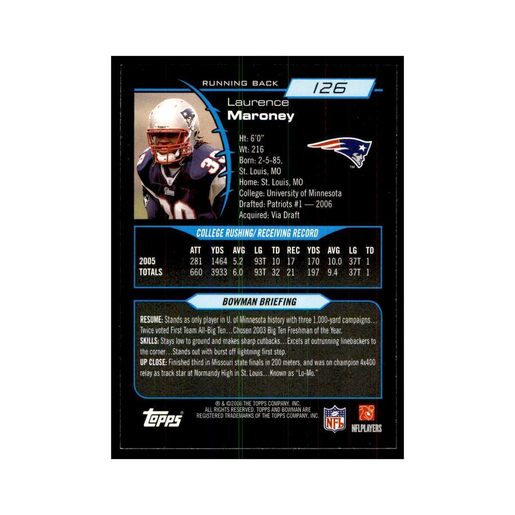 2006 Bowman Laurence Maroney Football Cards #126