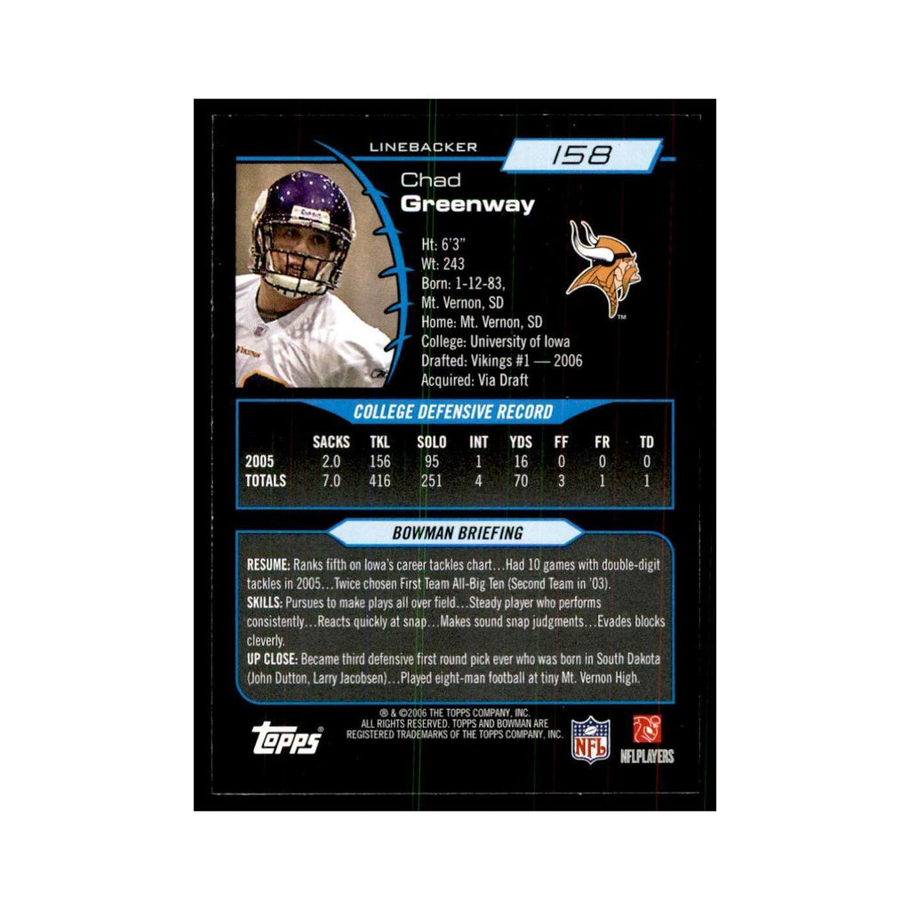 2006 Bowman Chad Greenway Football Cards #158