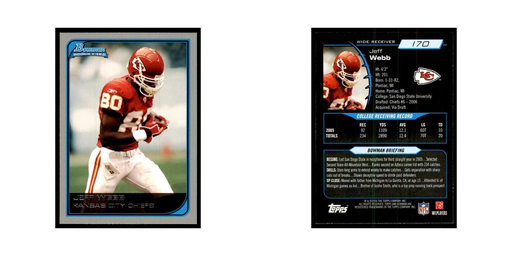2006 Bowman Jeff Webb Football Cards #170