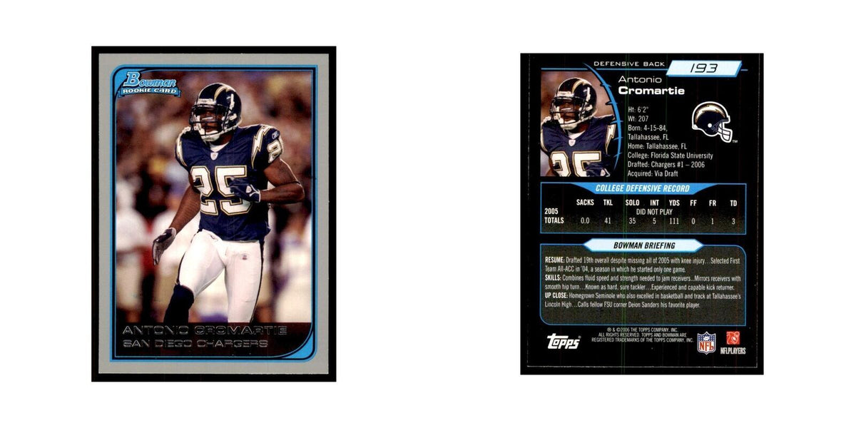 2006 Bowman Antonio Cromartie Football Cards #193