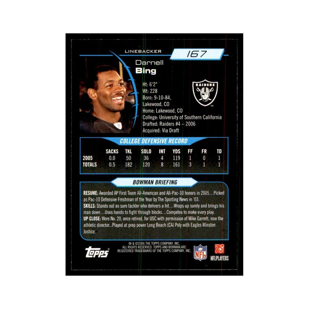 2006 Bowman Darnell Bing Football Cards #167