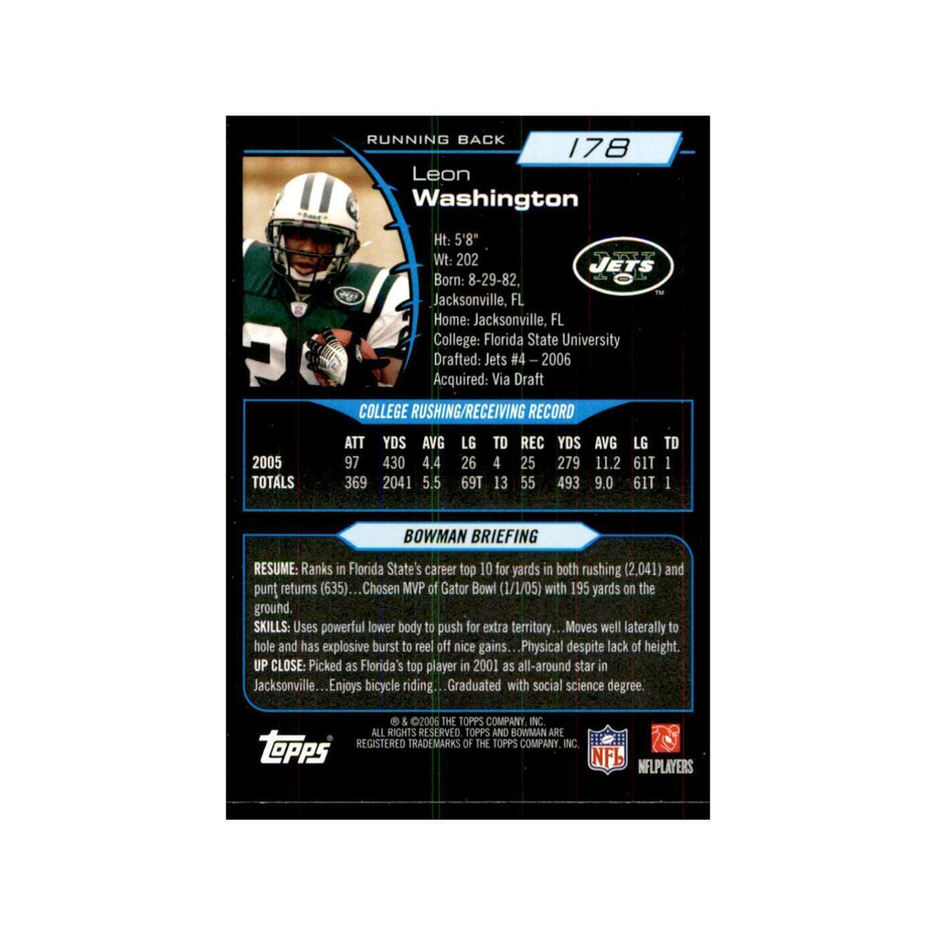 2006 Bowman Leon Washington Football Cards #178