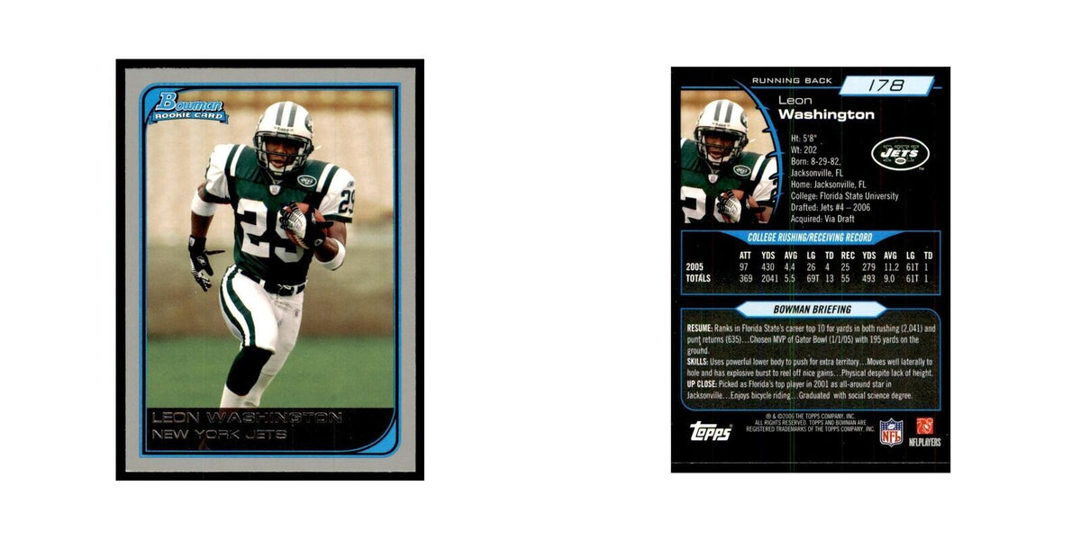 2006 Bowman Leon Washington Football Cards #178