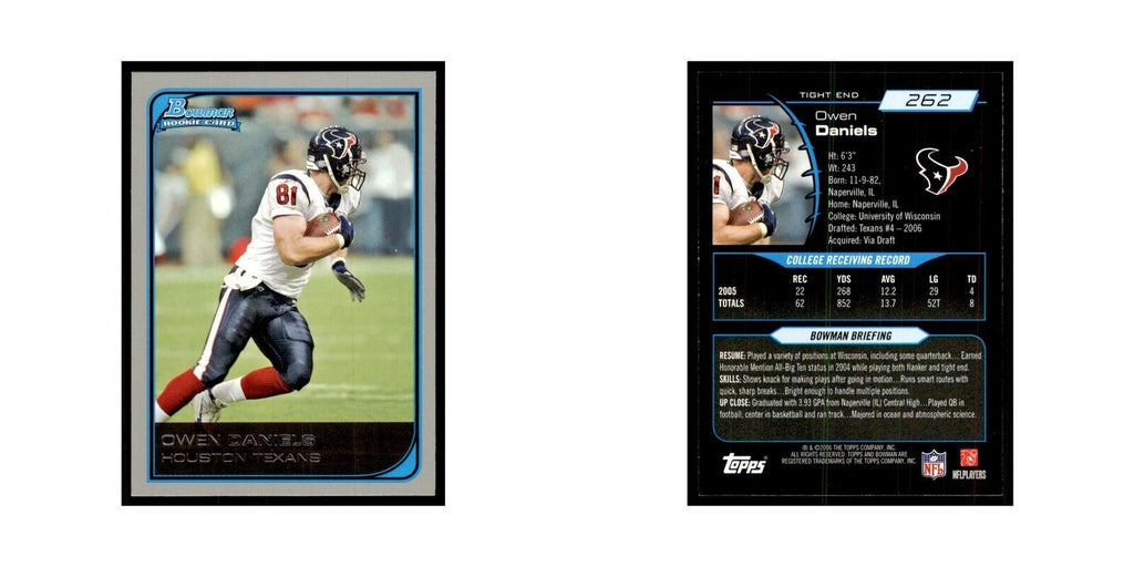 2006 Bowman Owen Daniels Football Cards #262
