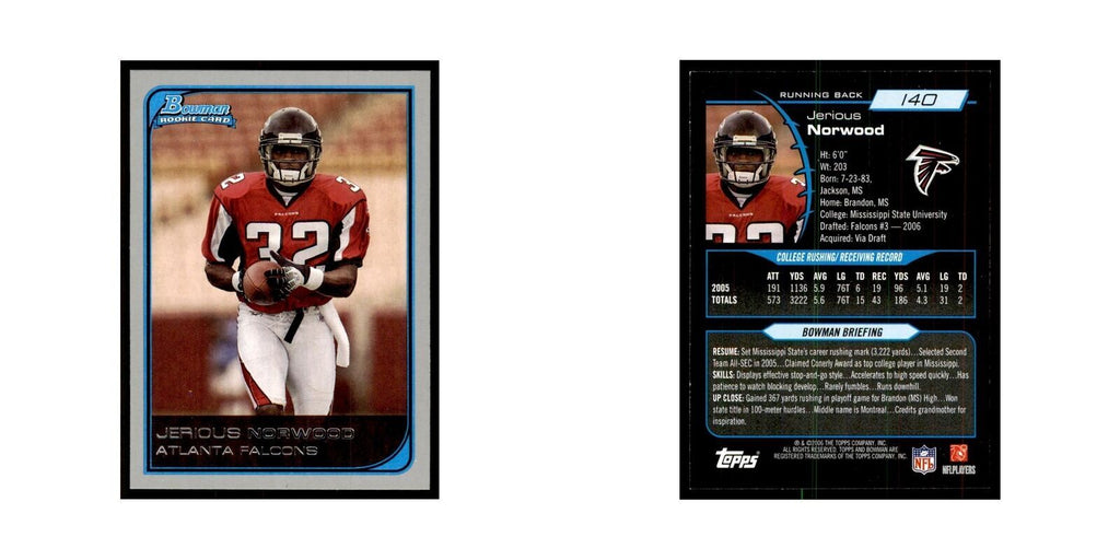 2006 Bowman Jerious Norwood Football Cards #140