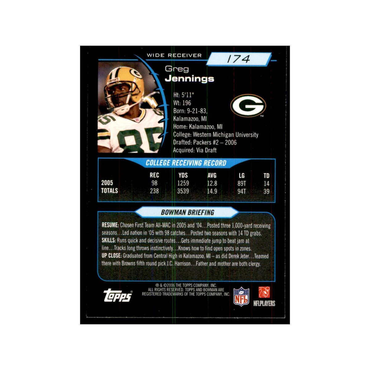 2006 Bowman Greg Jennings Football Cards #174