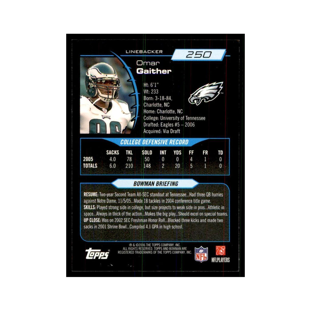 2006 Bowman Omar Gaither Football Cards #250
