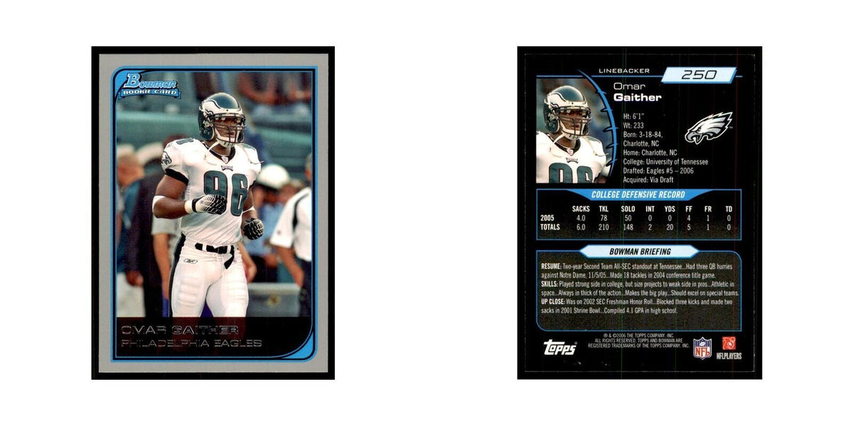 2006 Bowman Omar Gaither Football Cards #250
