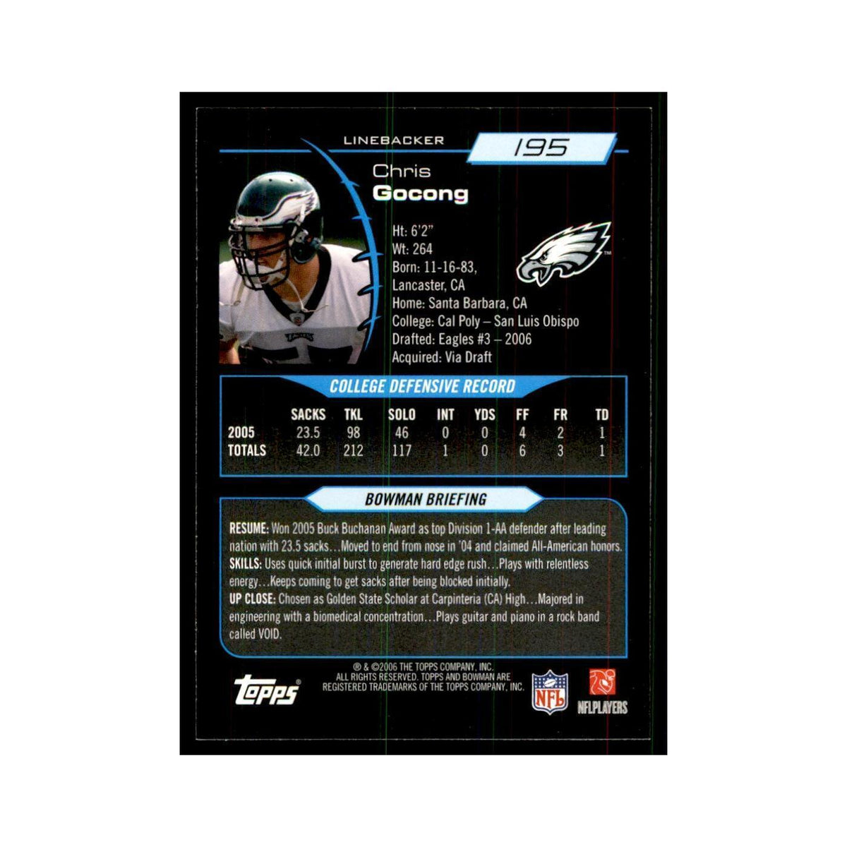 2006 Bowman Chris Gocong Football Cards #195
