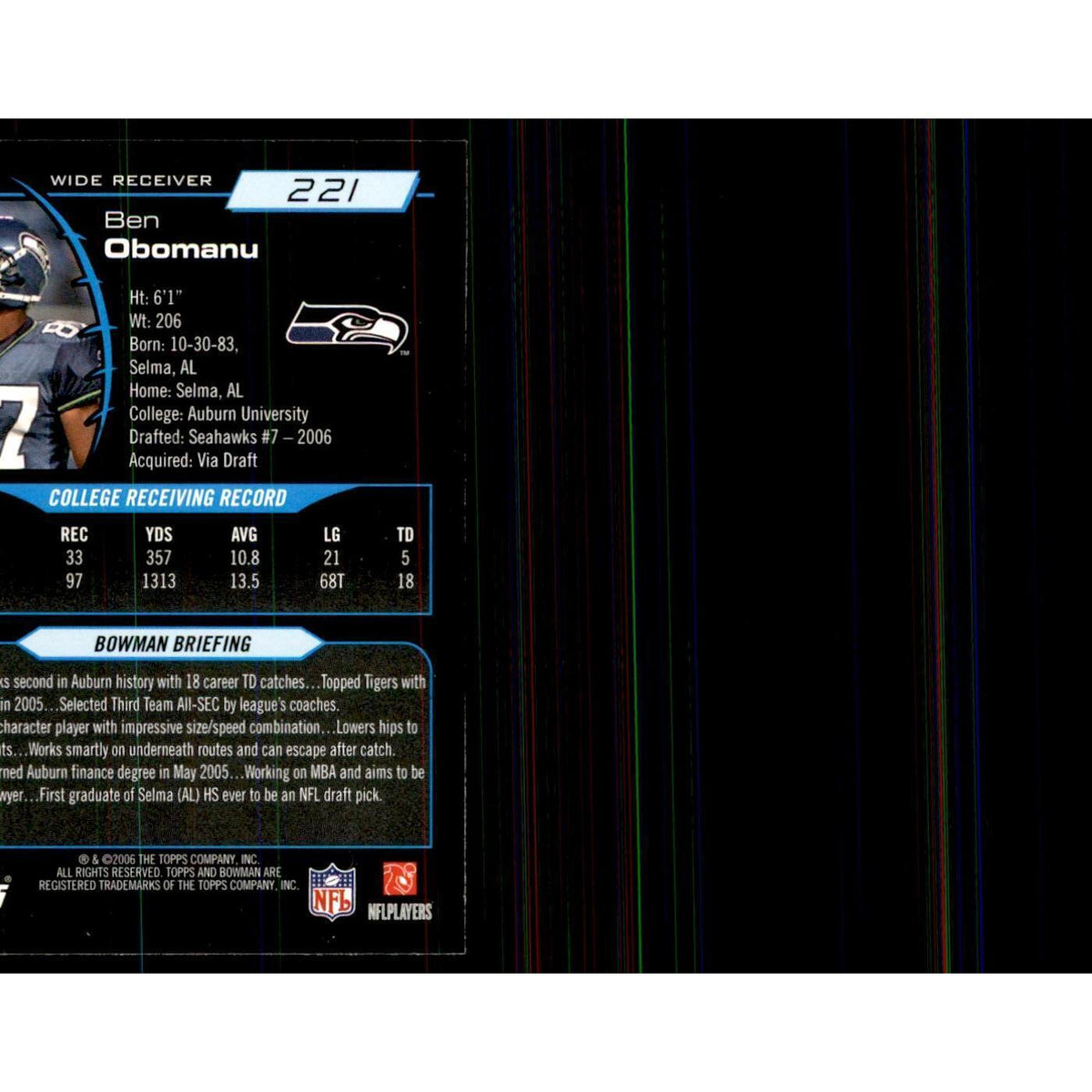 2006 Bowman Ben Obomanu Football Cards #221