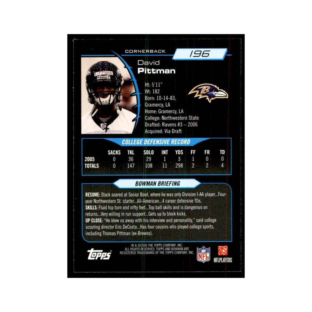 2006 Bowman David Pittman Football Cards #196