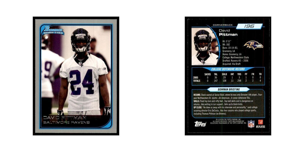 2006 Bowman David Pittman Football Cards #196