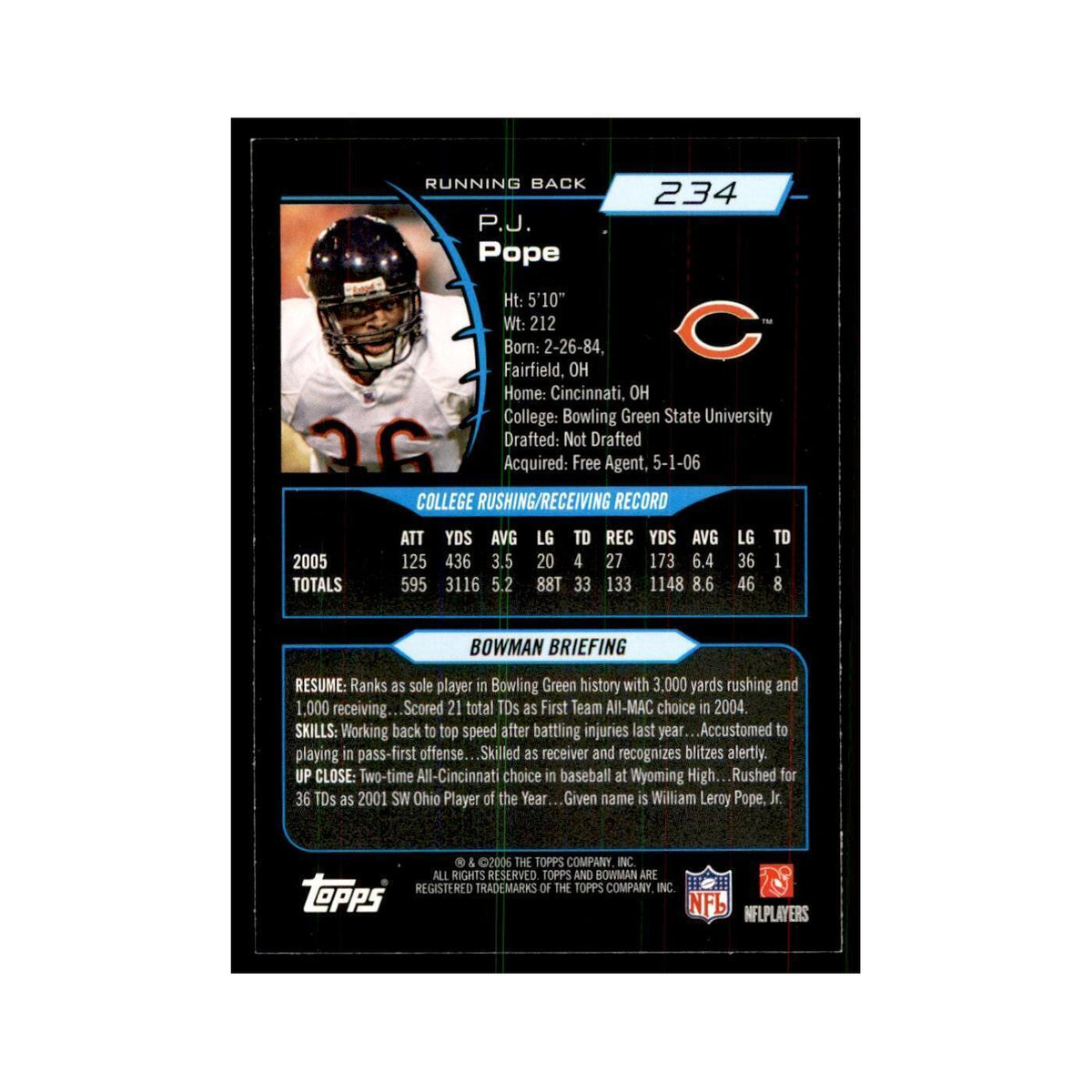 2006 Bowman P.J. Pope Football Cards #234