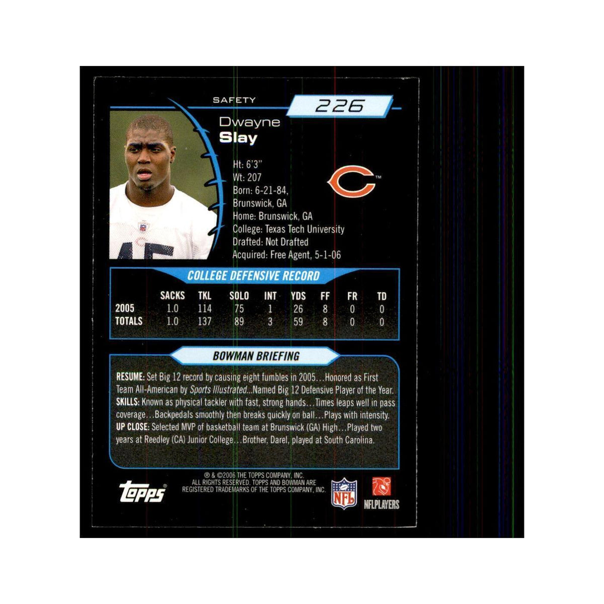 2006 Bowman Dwayne Slay Football Cards #226