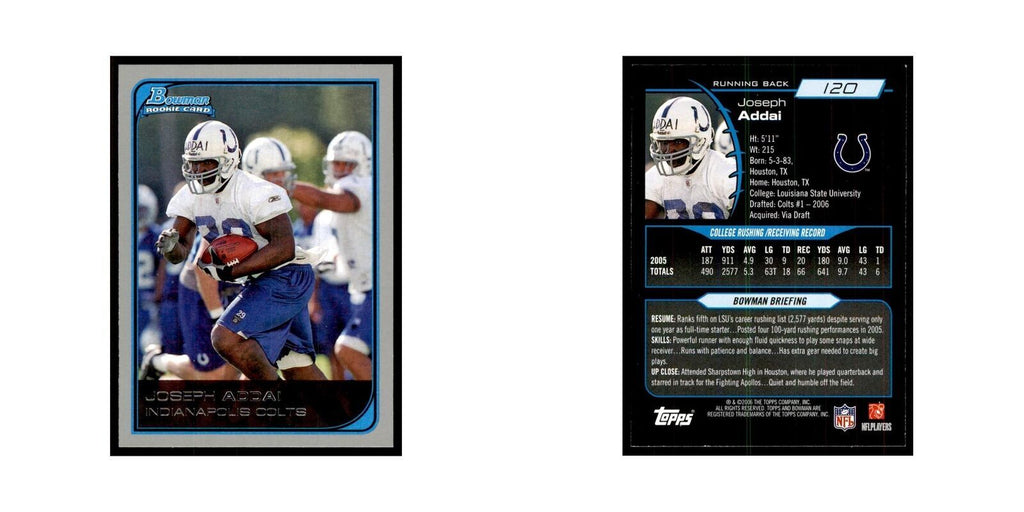 2006 Bowman Joseph Addai Football Cards #120
