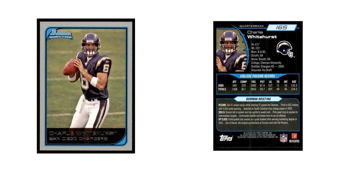 2006 Bowman Charlie Whitehurst Football Cards #165