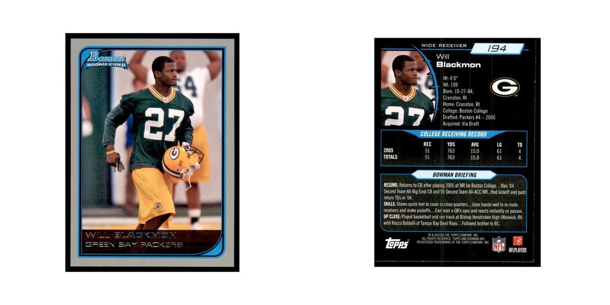 2006 Bowman Will Blackmon Football Cards #194