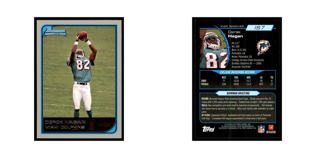 2006 Bowman Derek Hagan Football Cards #157