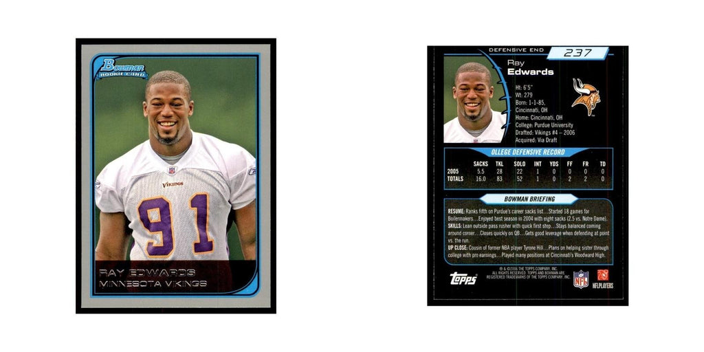 2006 Bowman Ray Edwards Football Cards #237