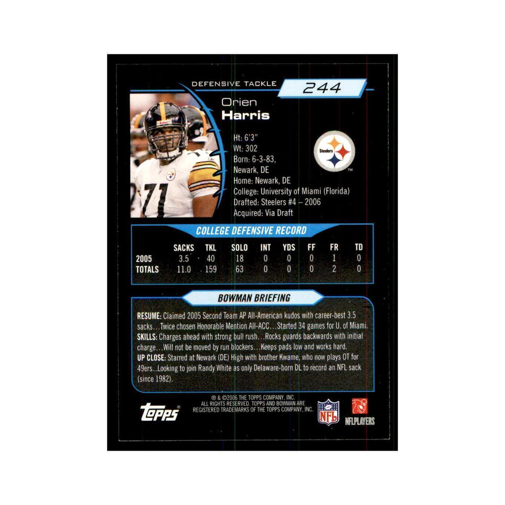 2006 Bowman Orien Harris Football Cards #244