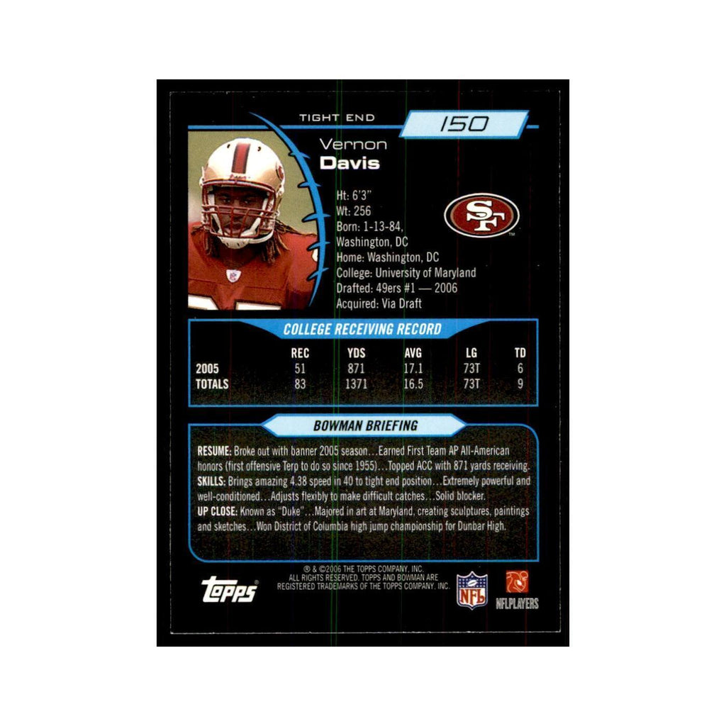2006 Bowman Vernon Davis Football Cards #150