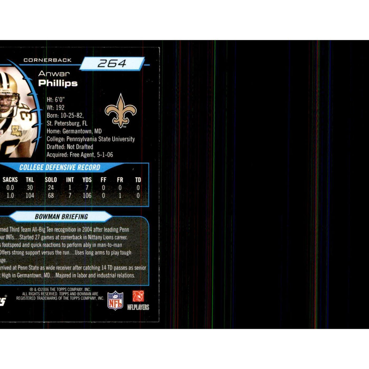 2006 Bowman Anwar Phillips Football Cards #264