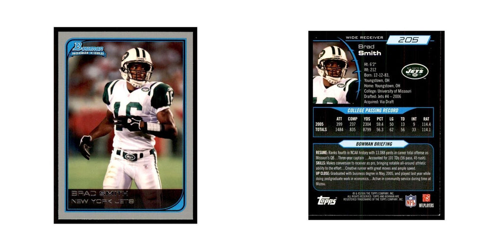 2006 Bowman Brad Smith Football Cards #205