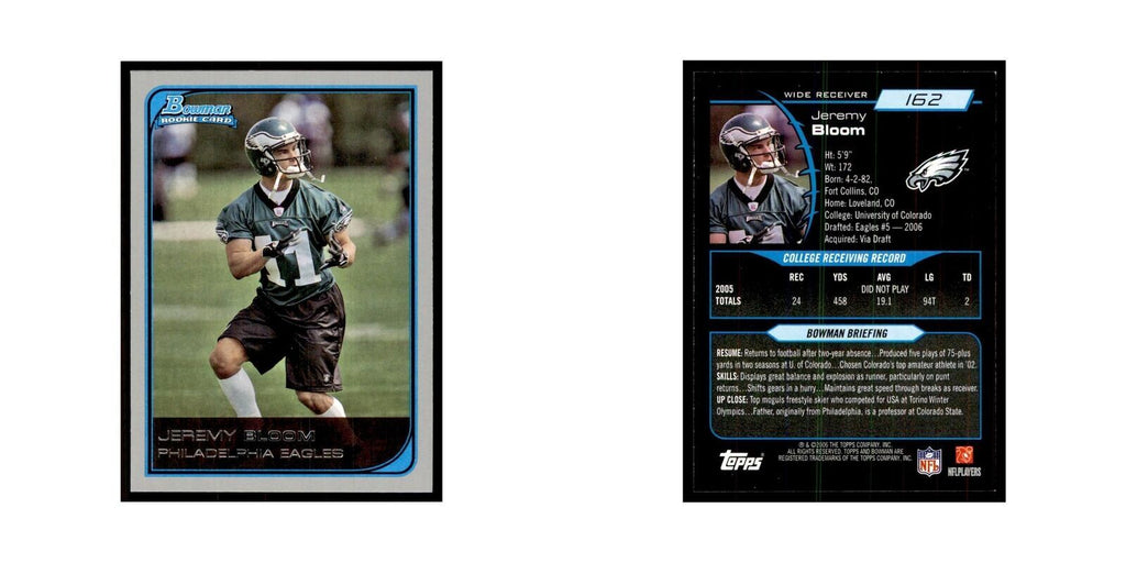 2006 Bowman Jeremy Bloom Football Cards #162