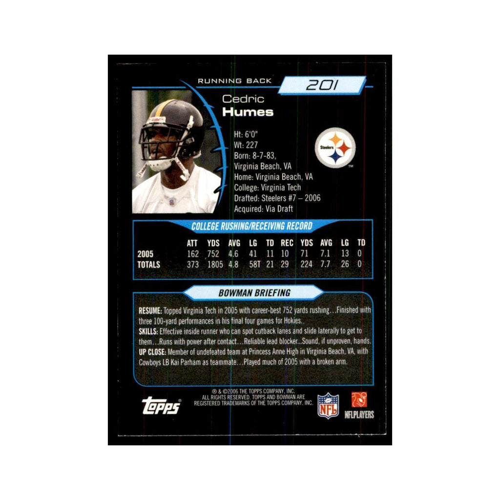 2006 Bowman Cedric Humes Football Cards #201