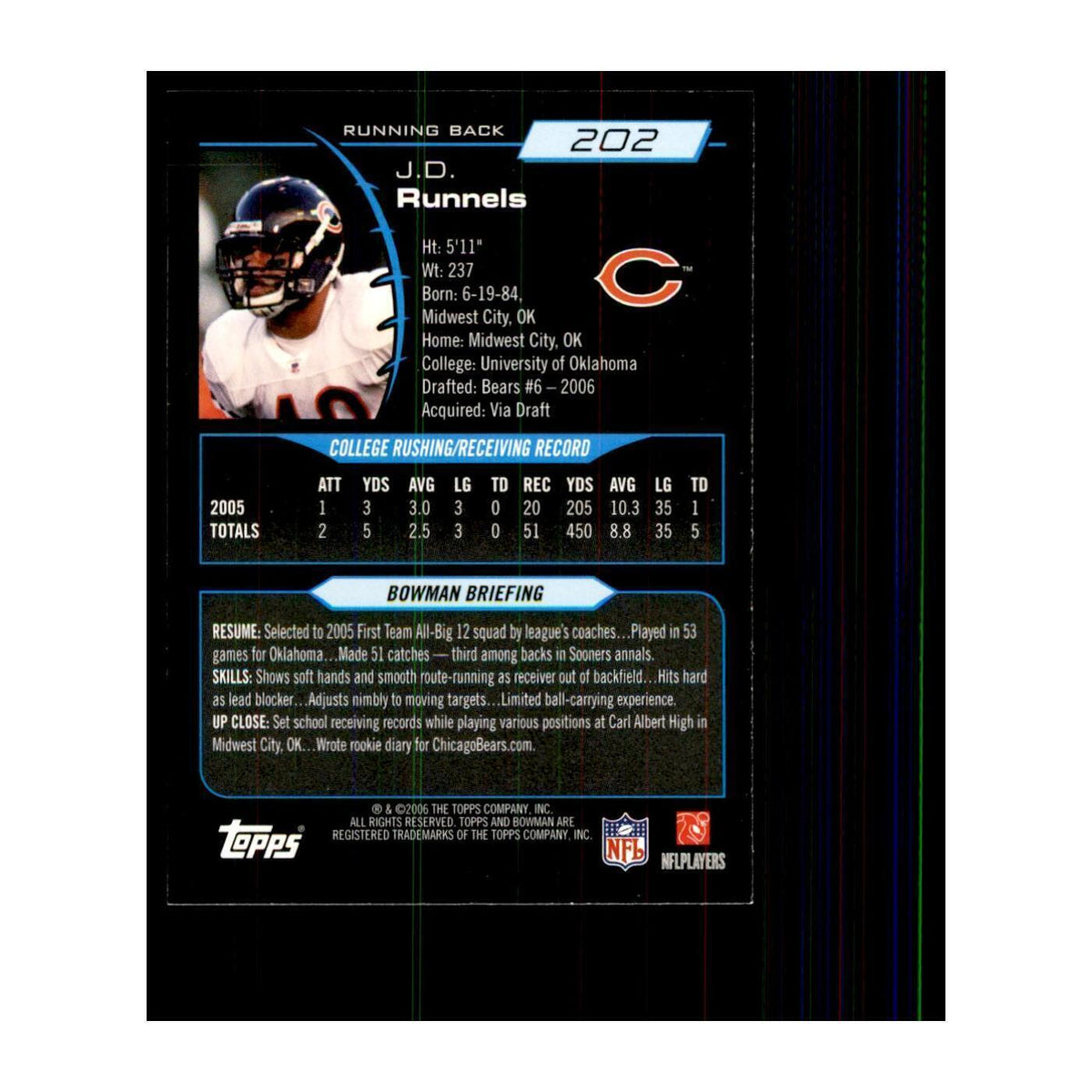 2006 Bowman J.D. Runnels Football Cards #202