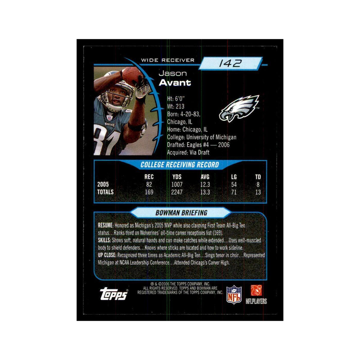 2006 Bowman Jason Avant Football Cards #142