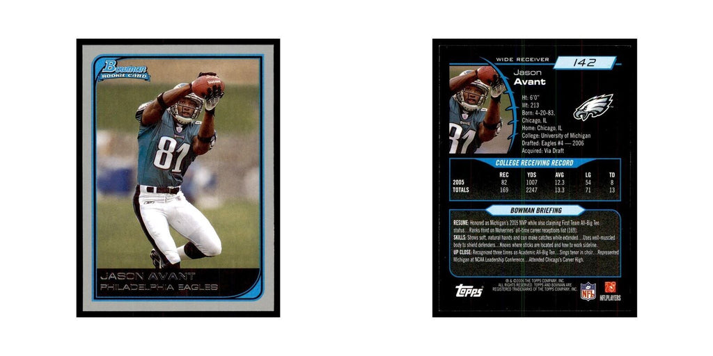 2006 Bowman Jason Avant Football Cards #142