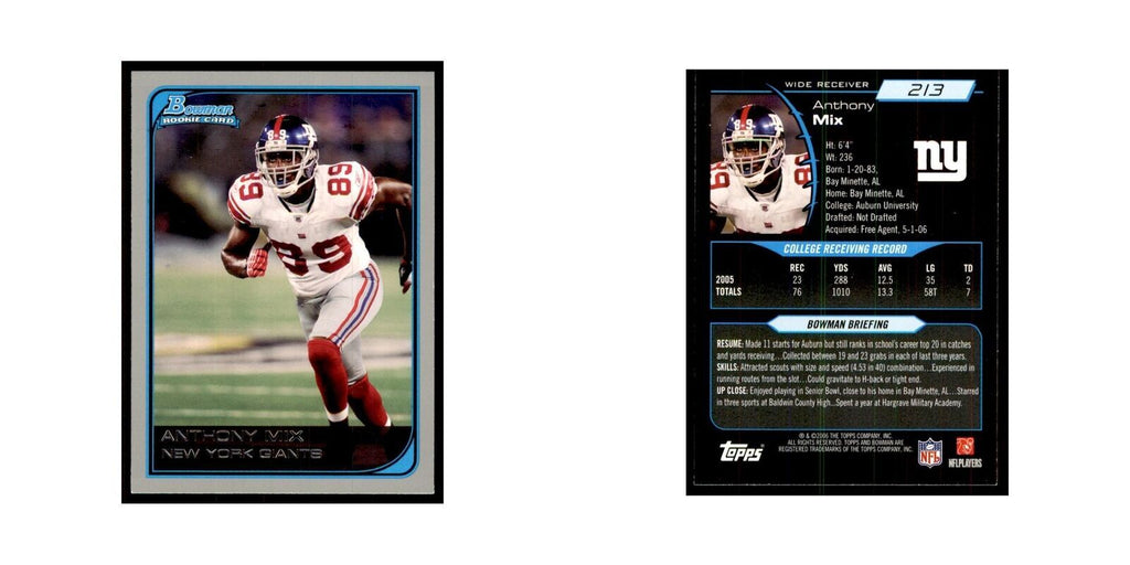2006 Bowman Anthony Mix Football Cards #213