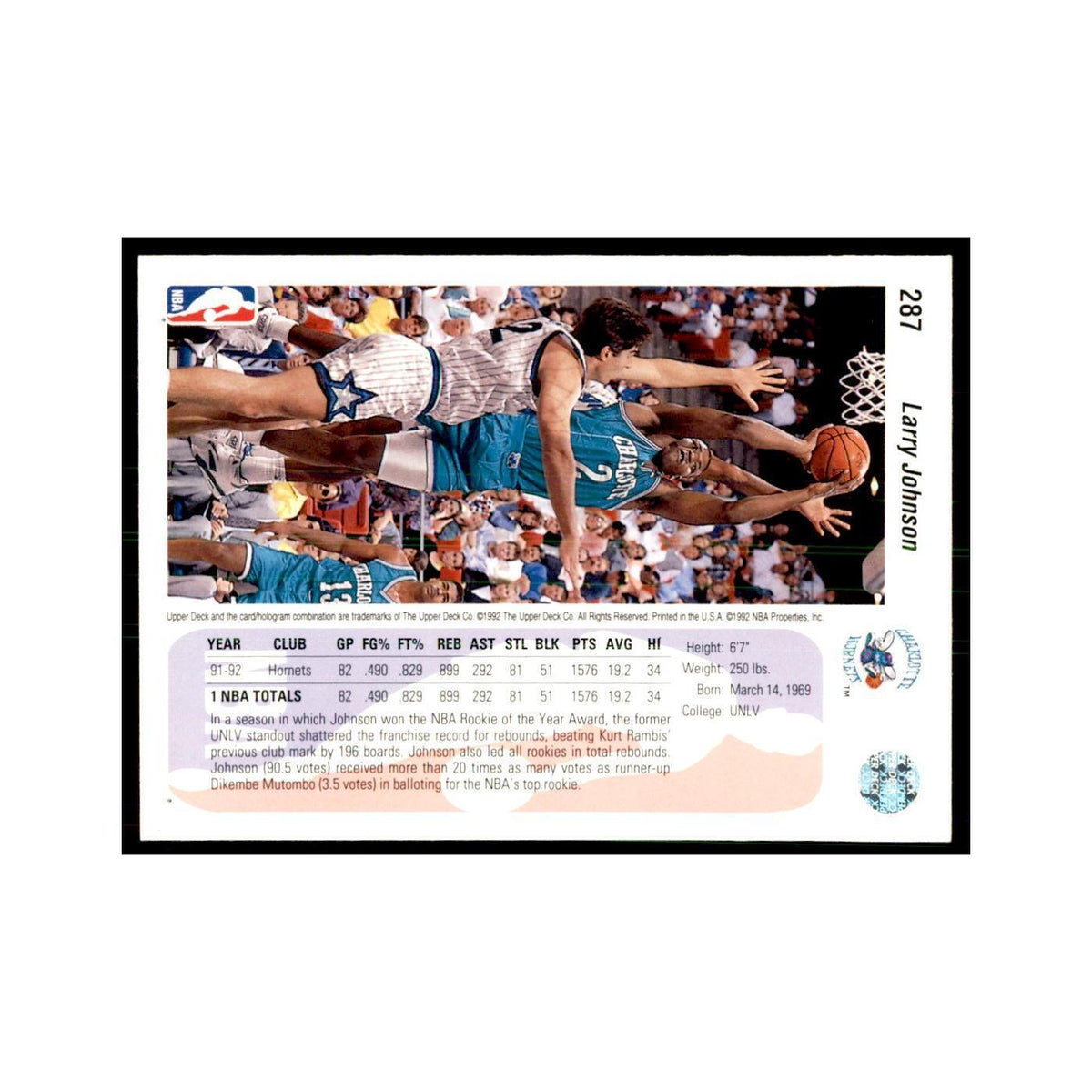 1992 Upper Deck Larry Johnson Basketball Cards #287