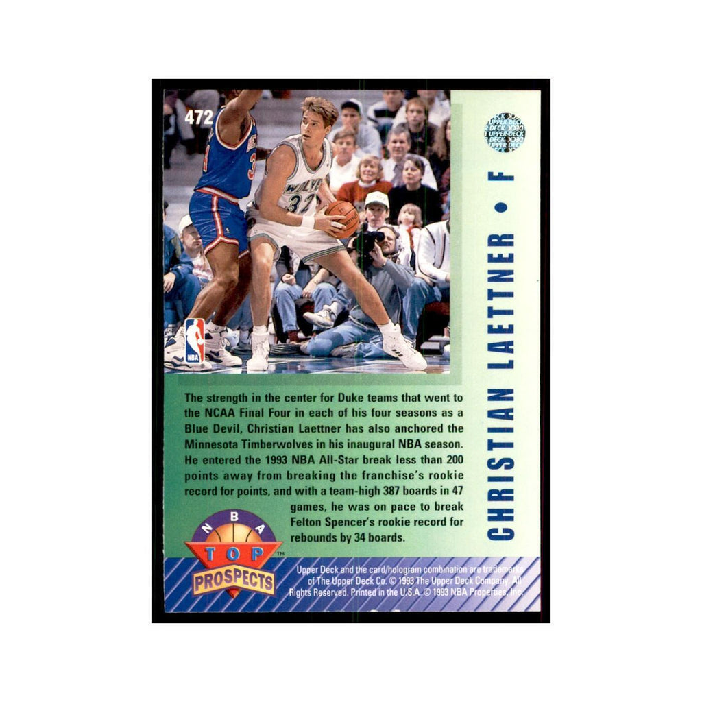 1992 Upper Deck Christian Laettner Basketball Cards #472