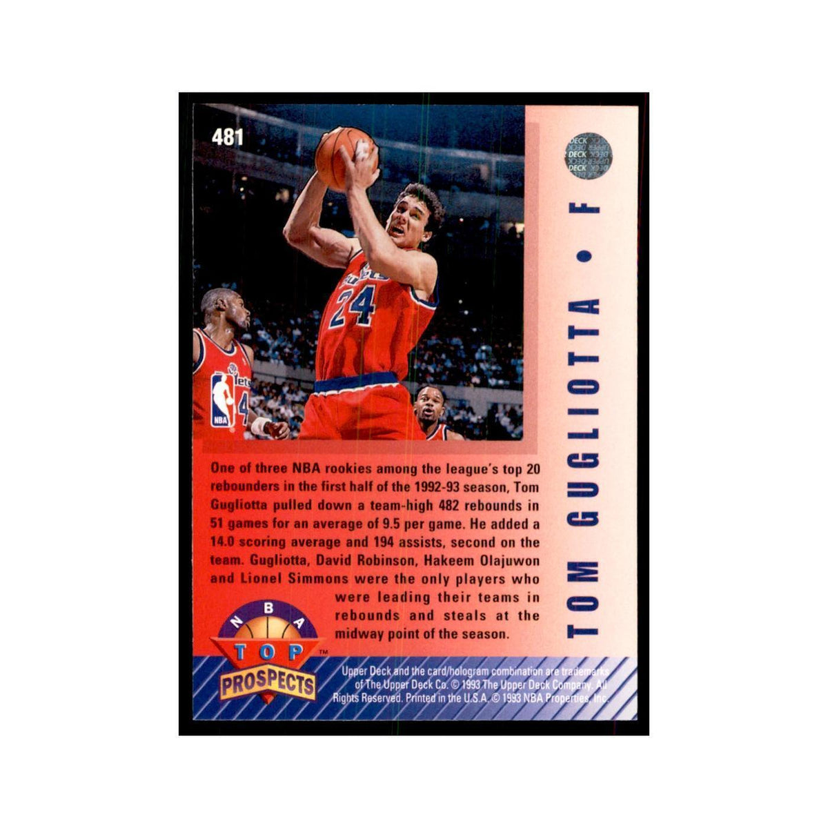 1992 Upper Deck Tom Gugliotta Basketball Cards #481