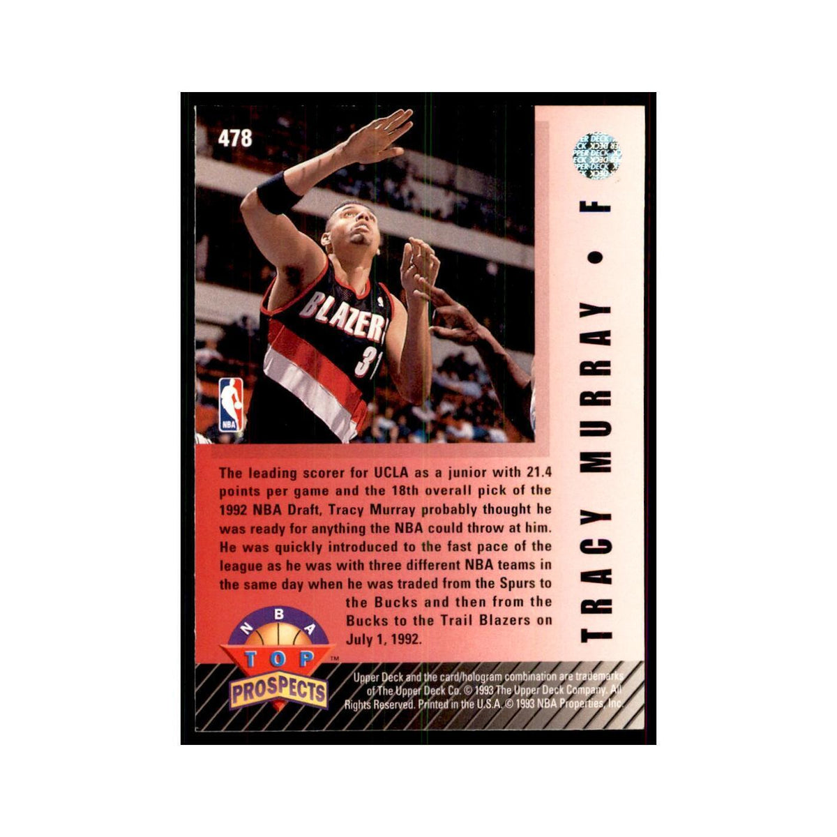 1992 Upper Deck Tracy Murray Basketball Cards #478