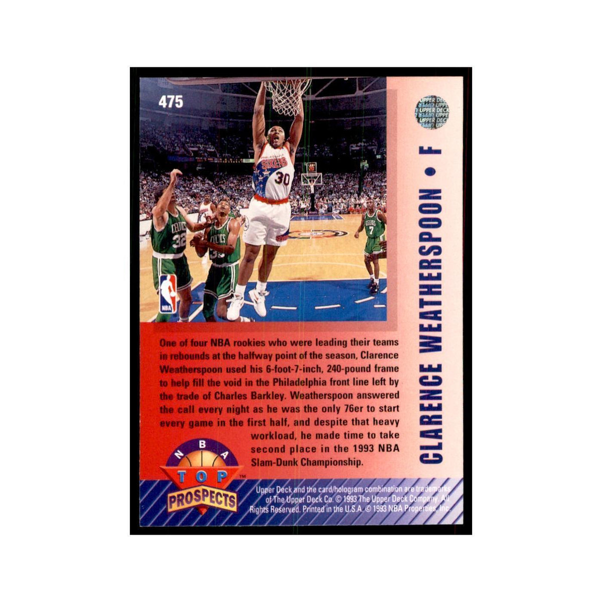1992 Upper Deck Clarence Weatherspoon Basketball Cards #475