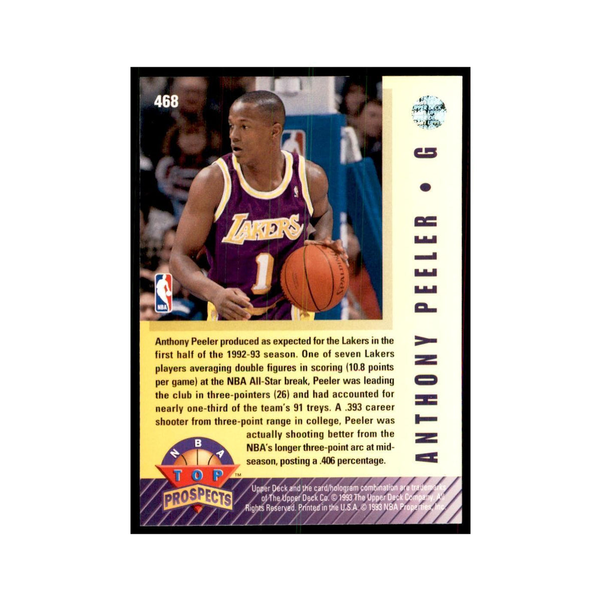 1992 Upper Deck Anthony Peeler Basketball Cards #468