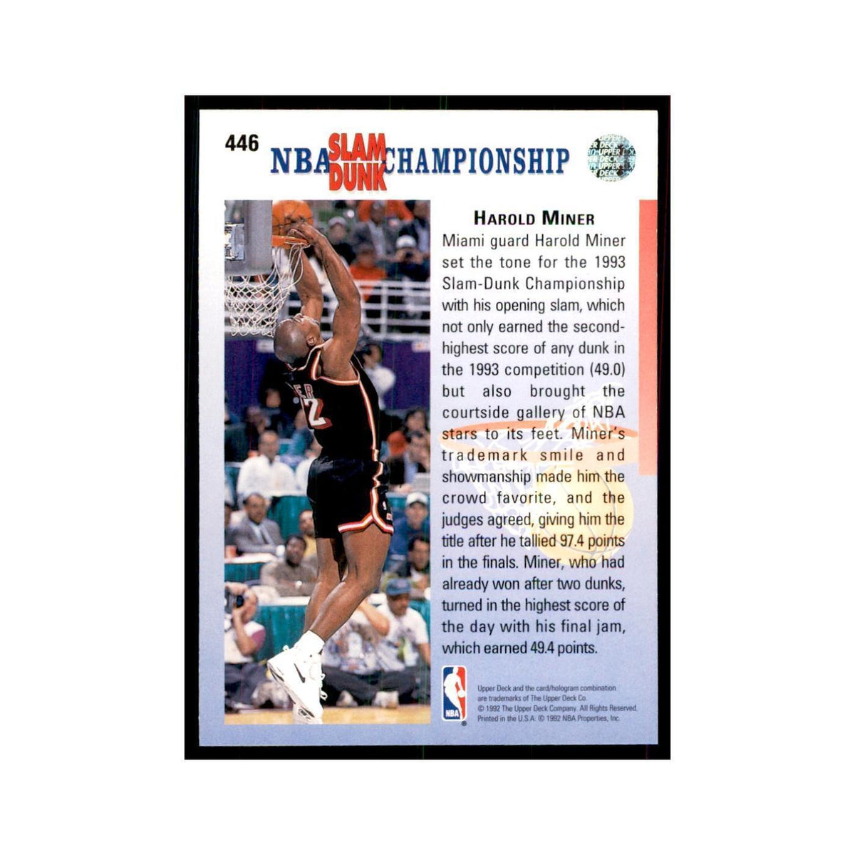 1992 Upper Deck Harold Miner Basketball Cards #446