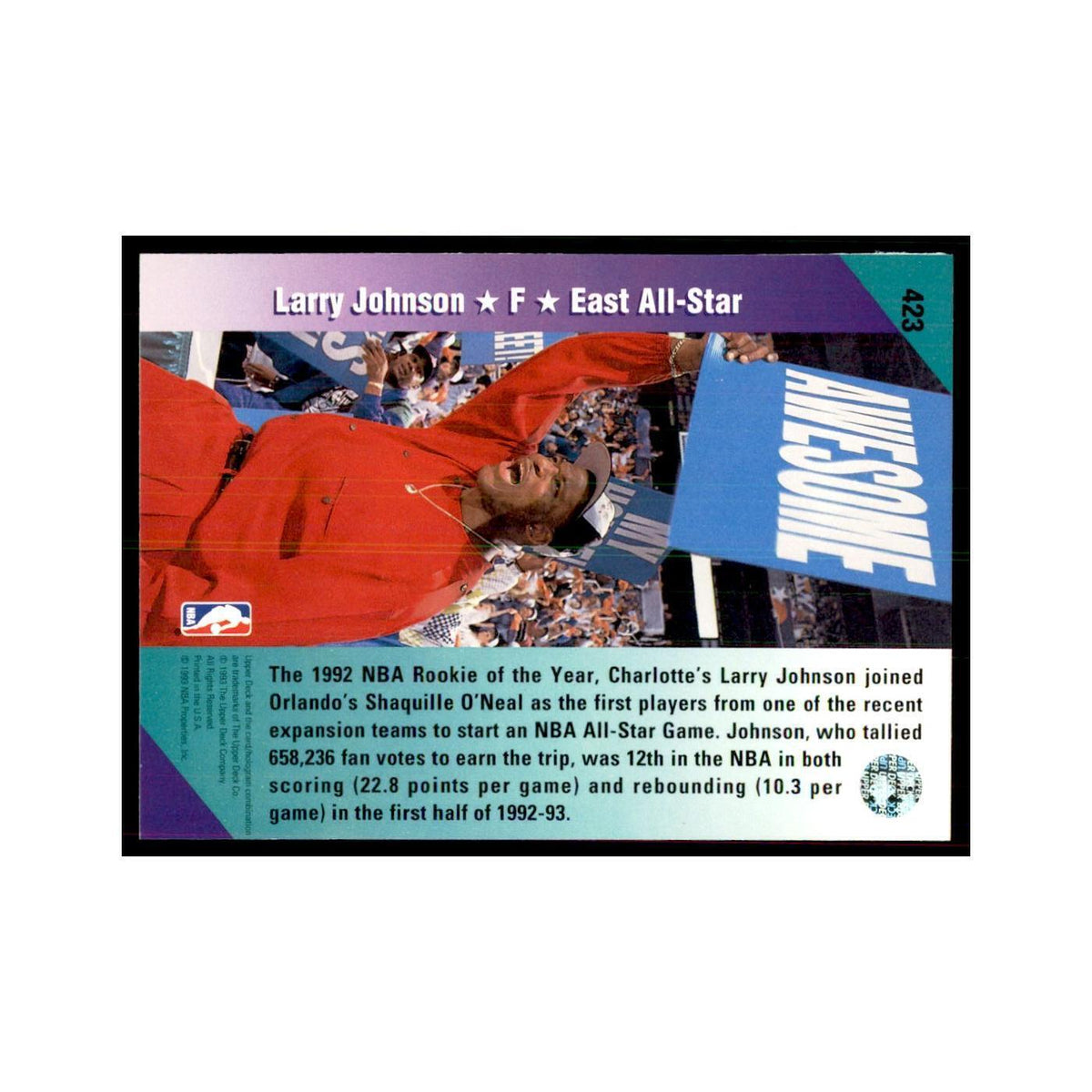1992 Upper Deck Larry Johnson Basketball Cards #423