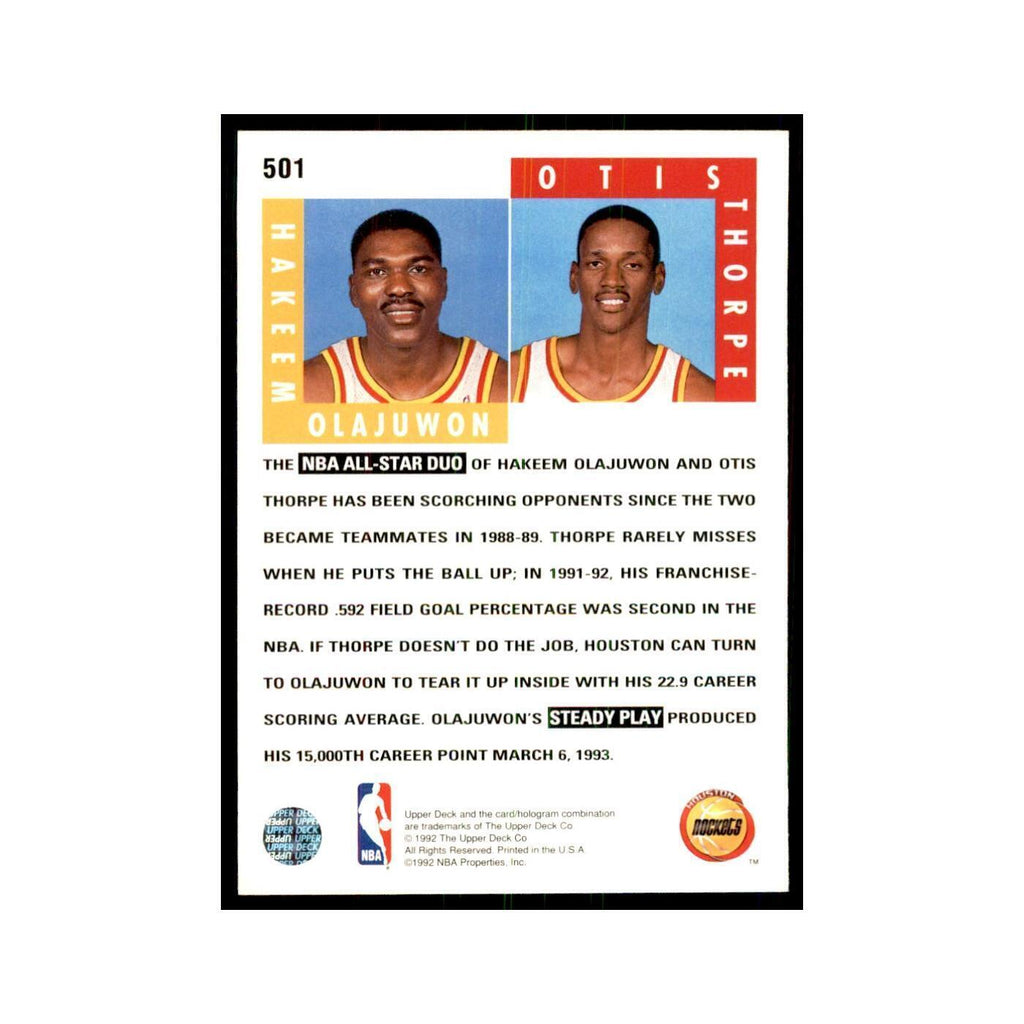 1992 Upper Deck Hakeem Olajuwon/Otis Thorpe Basketball Cards #501