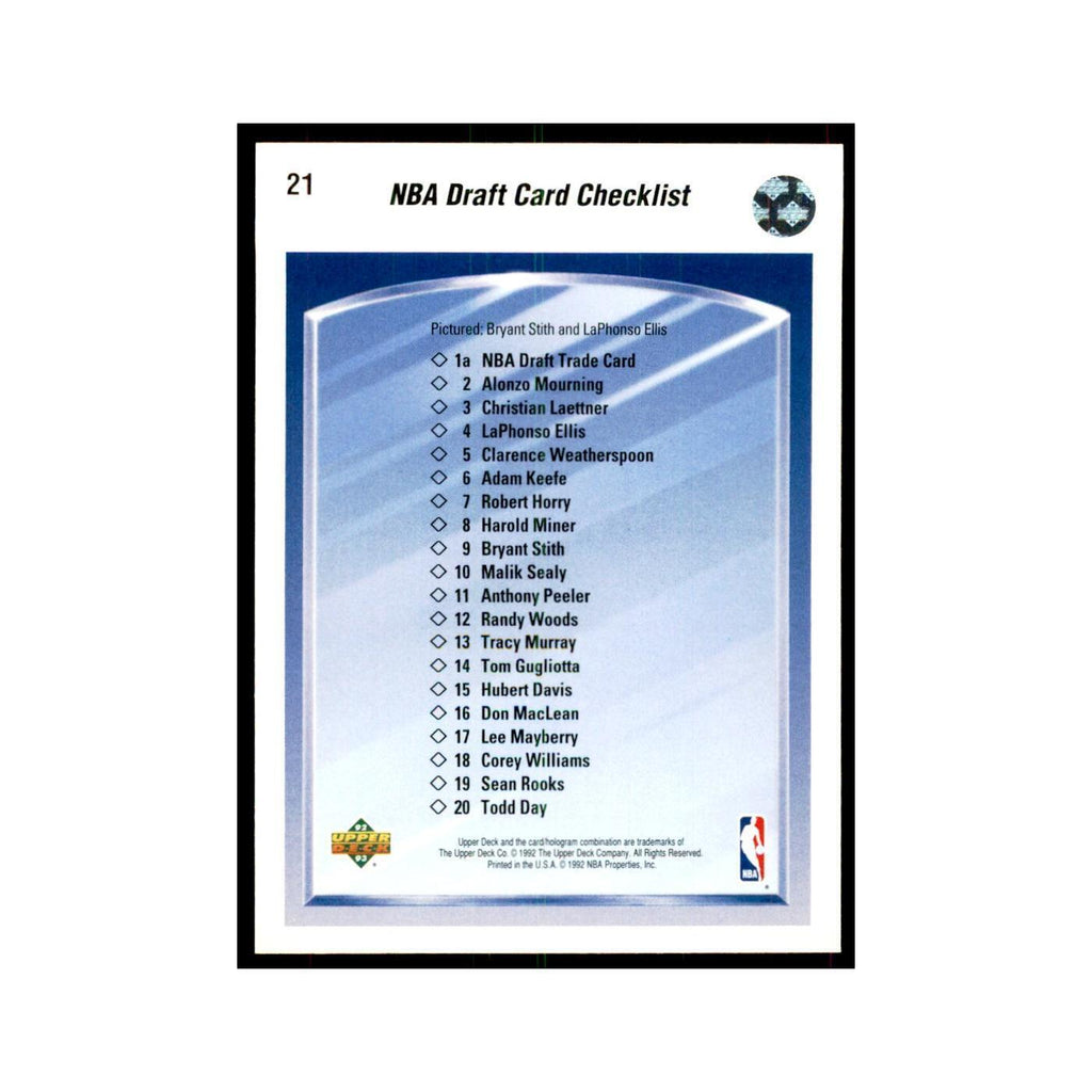 1992 Upper Deck NBA Draft Card Checklist DPK Basketball Cards #21