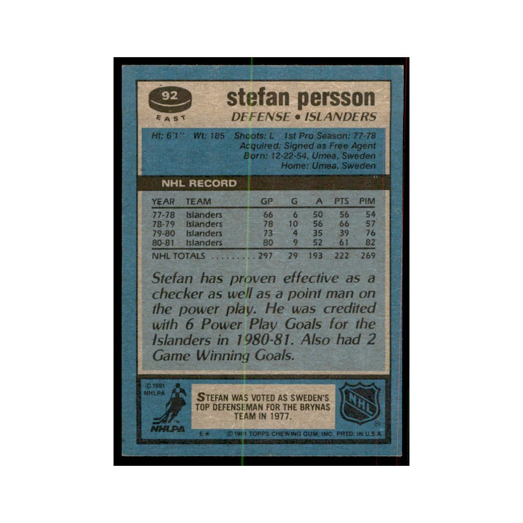 1981 Topps Stefan Persson Hockey Cards #E92