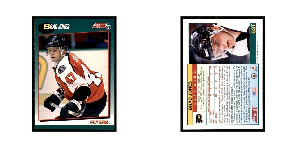 1991 Score Rookie and Traded Brad Jones RC Philadelphia Flyers #53T