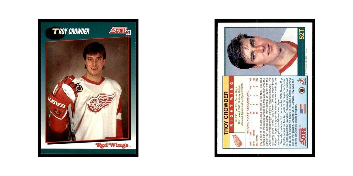 1991 Score Rookie and Traded Troy Crowder Detroit Red Wings #52T